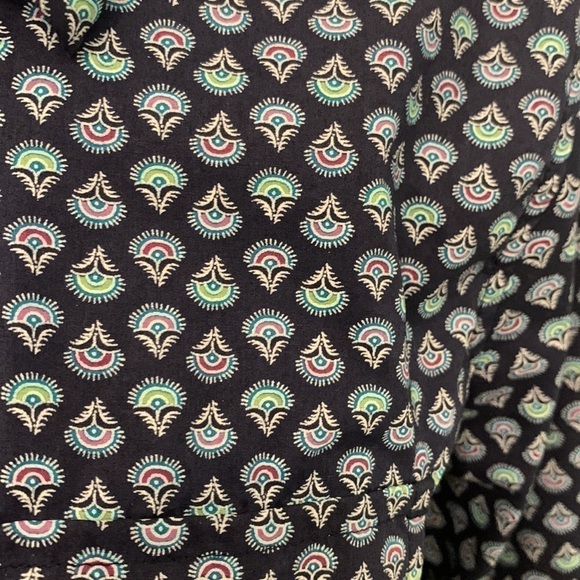 Talbots LP cotton long sleeve button up blouse blue green and purple print - Picture 2 of 6